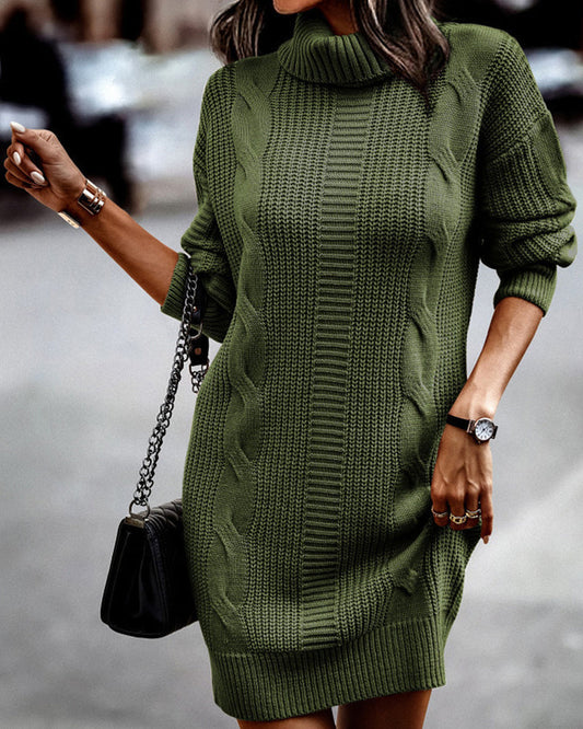 Solid color turtleneck sweater dress