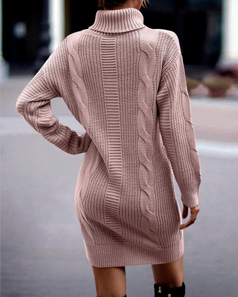 Solid color turtleneck sweater dress