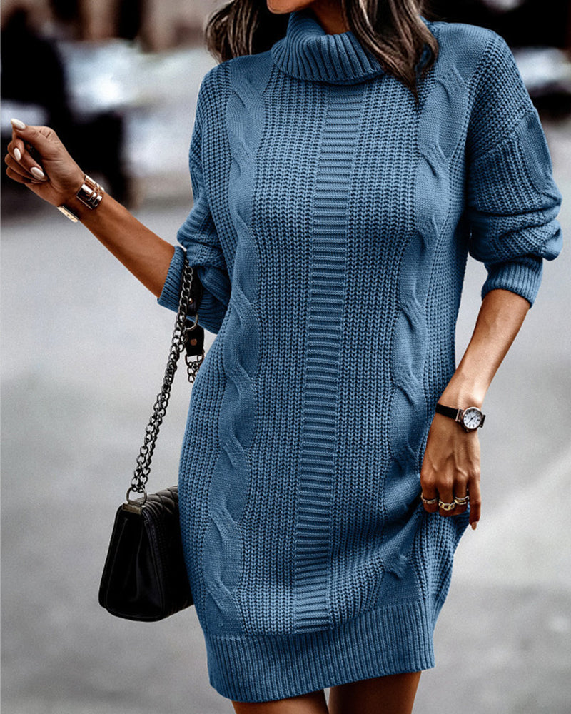 Solid color turtleneck sweater dress