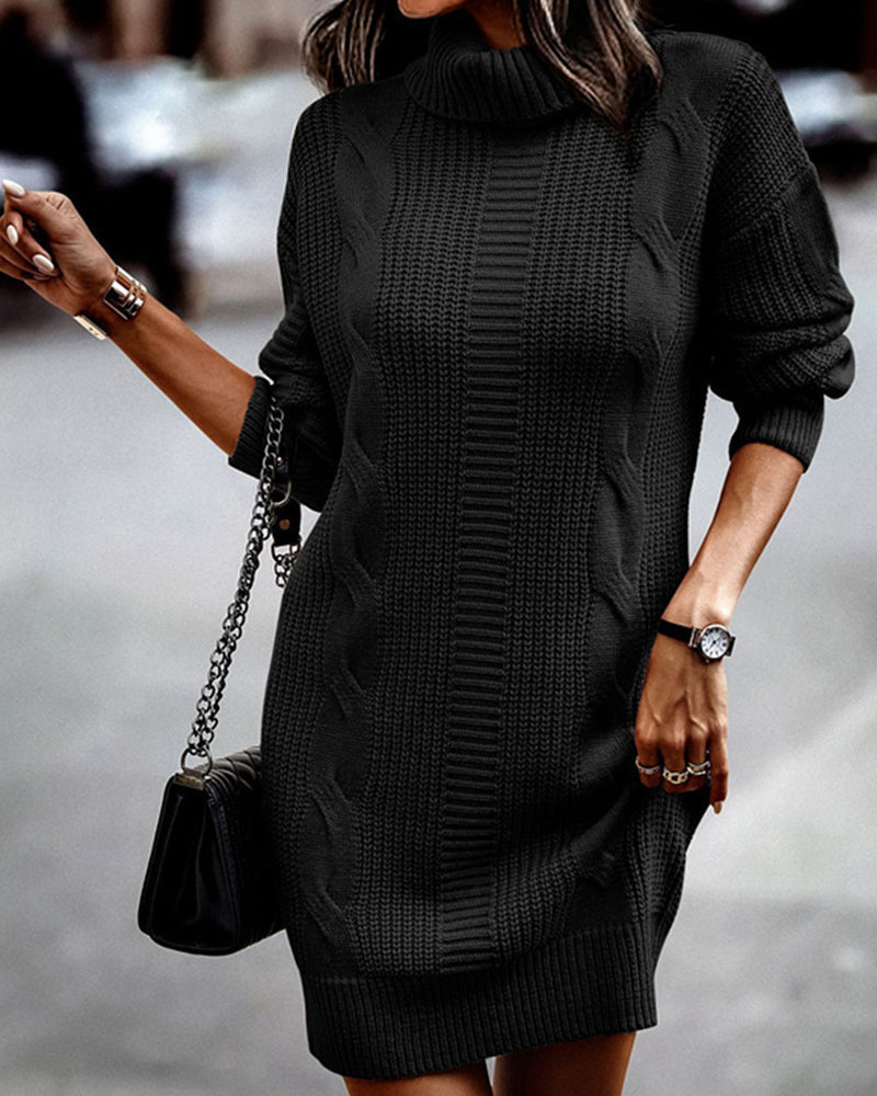 Solid color turtleneck sweater dress