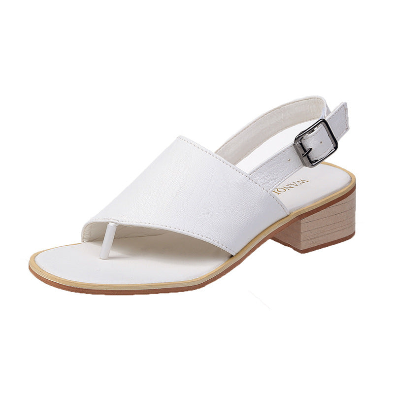 summer casual  Rhinestone hollow chunky heel shoes and new belt buckle solid color plus size women's sandals