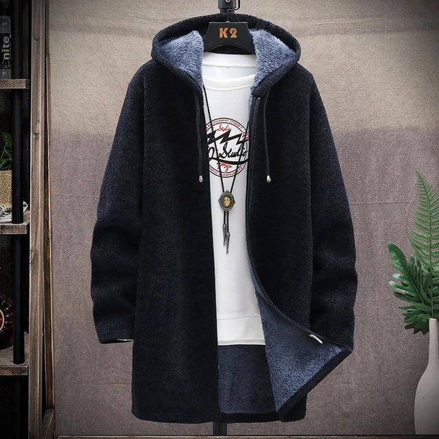 Men Casual Sweaters Jacket Slim Long Thick Warm Hooded Sweater Coat