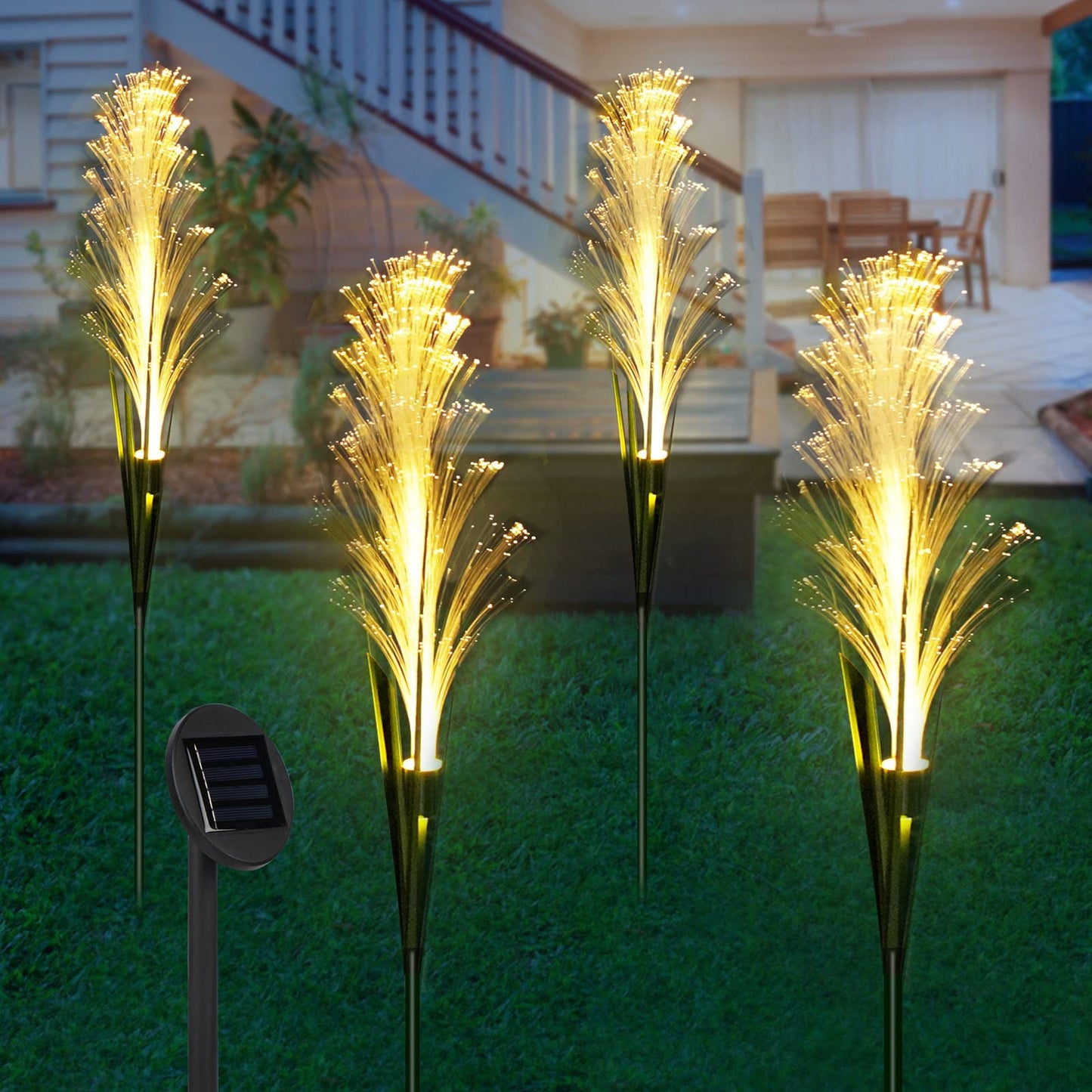 Solar Outdoor Garden Lights Decorative Waterproof Flower Fiber Optic Reed Landscape Lighting for Patio Driveway Pathway Lawn Ground