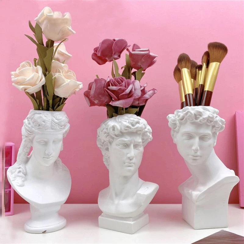 High Renaissance Vase David Flower Portrait Resin Vases Art David Statue Makeup Brush