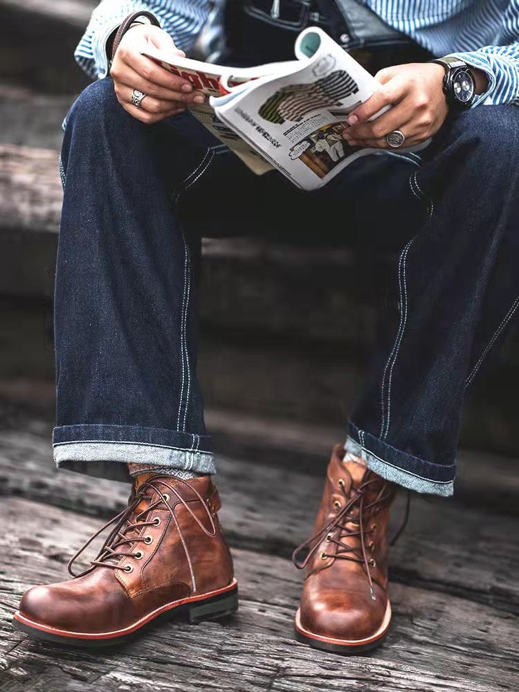 Mens Leather Vintage Casual Chukka Boots