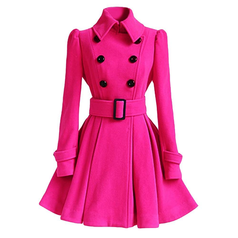 Fold Over Collar Ruffled Hem Belt Coat