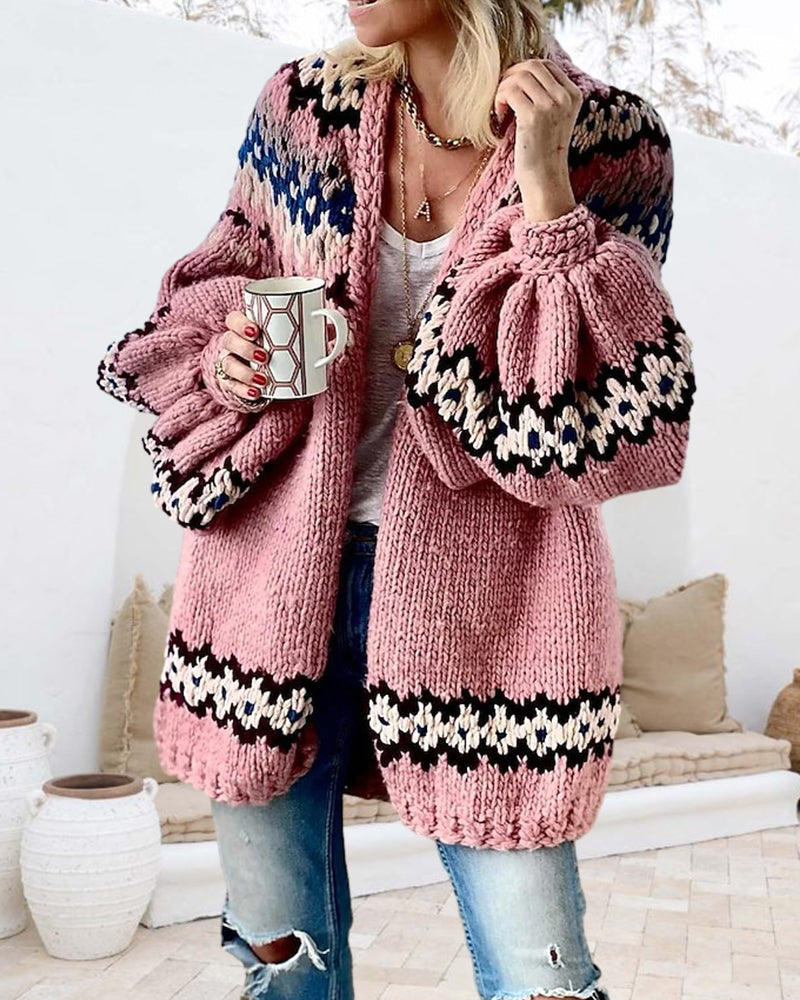 Printed cardigan with lantern sleeves