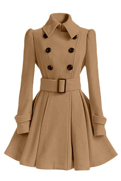 Fold Over Collar Ruffled Hem Belt Coat