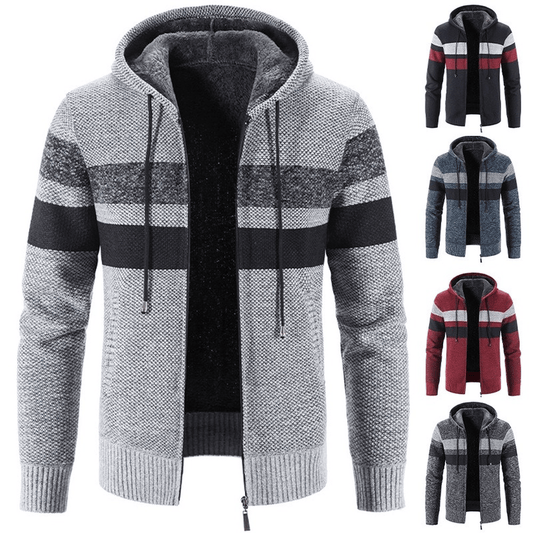 Men's Autumn And Winter Hooded Plush Thickened Sweater Cardigan Sweater Jacket
