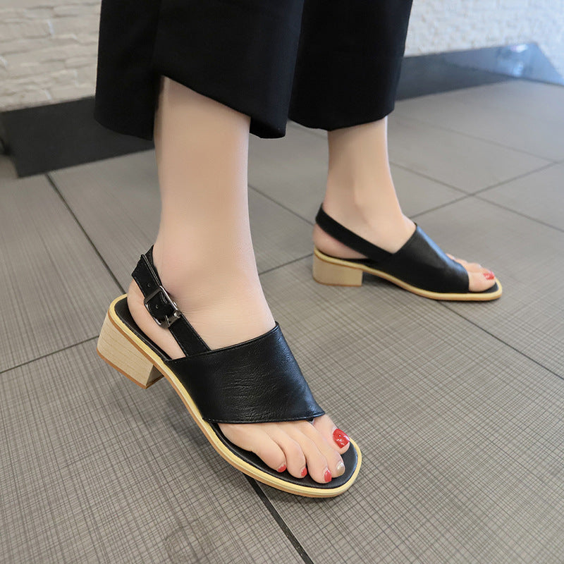 summer casual  Rhinestone hollow chunky heel shoes and new belt buckle solid color plus size women's sandals