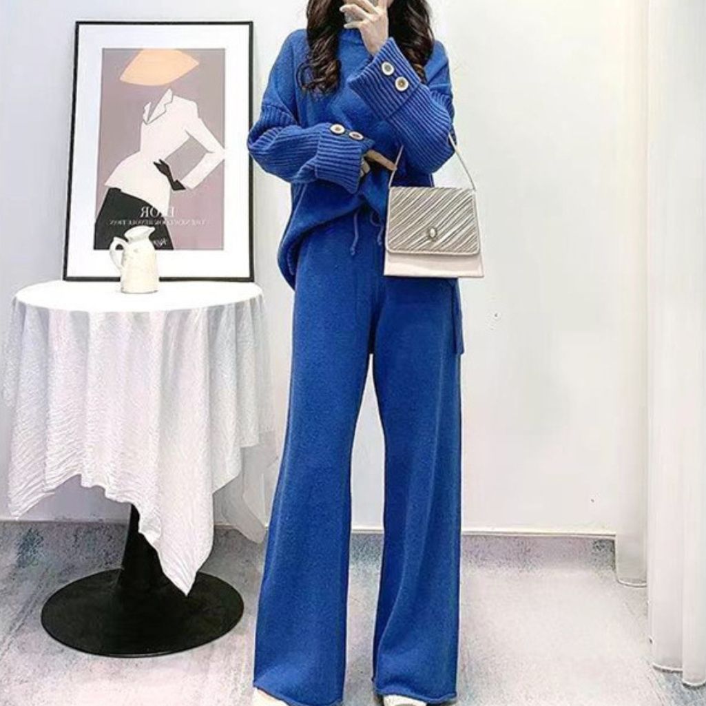 Casual Sweater Wide Leg Pants Two Pieces Set