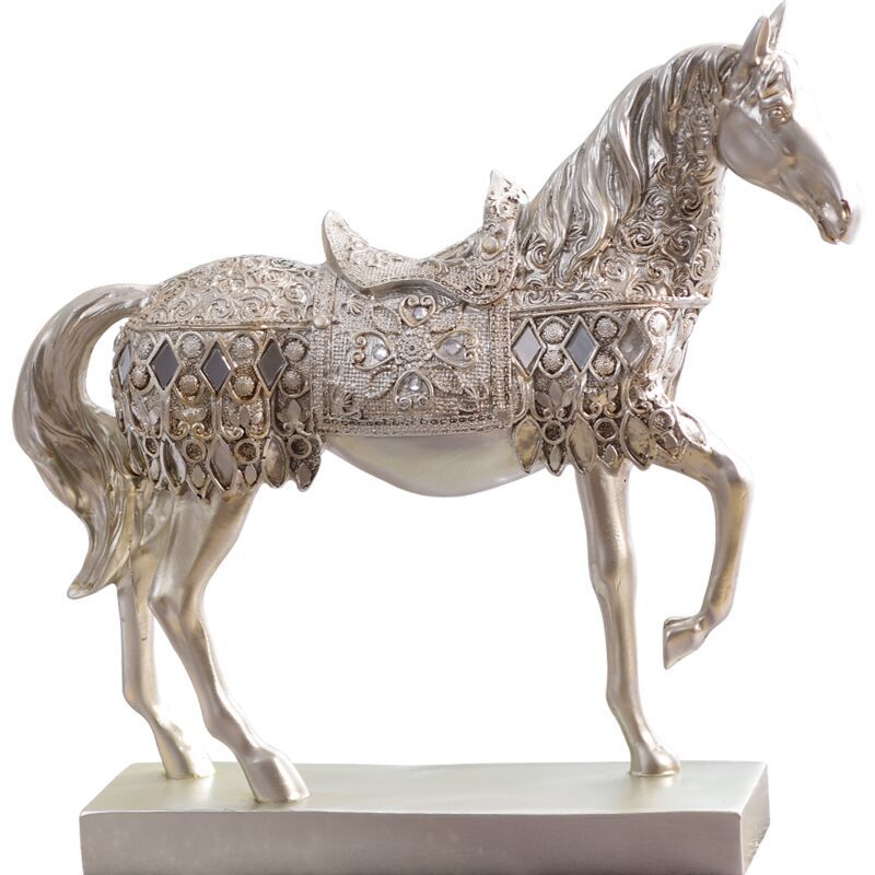 Luxury Diamond Horse Standing Statue, Golden Fortune Horse Statue Carved Resin Horse Sculpture Art Home Decor, Brass Horse Statue