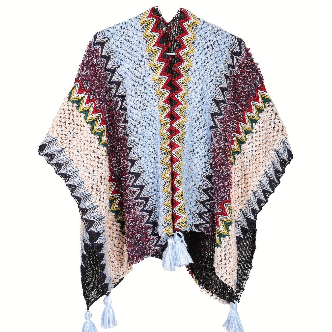 Bohemian braided shawl retro traditional striped fringed cardigan fashionable travel windproof