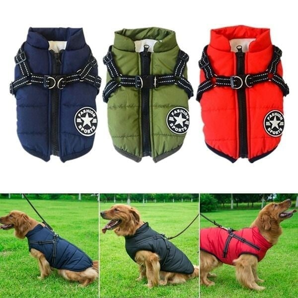 Waterproof Winter Pet Jacket with Built-in Harness