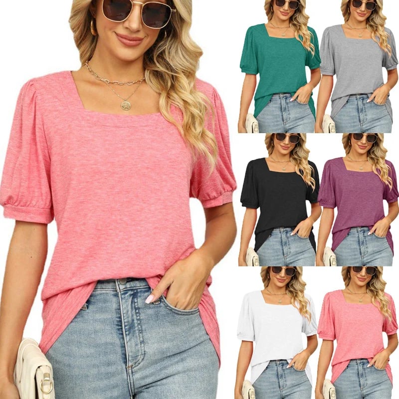 Square Neck T-shirt with Puff Sleeves