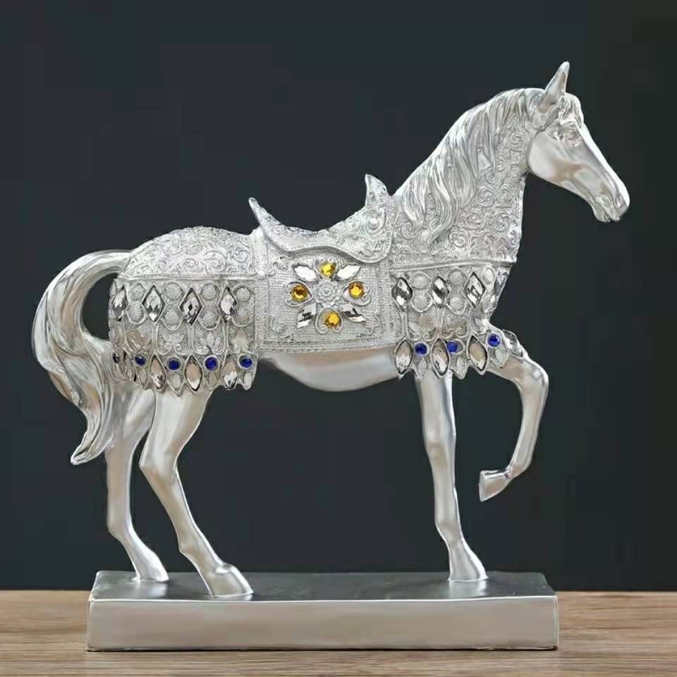 Luxury Diamond Horse Standing Statue, Golden Fortune Horse Statue Carved Resin Horse Sculpture Art Home Decor, Brass Horse Statue