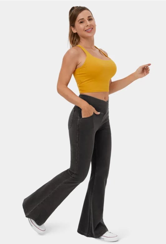 Stretchy Denim High Waisted Crossover Flare Pants (Buy 2 Free Shipping)