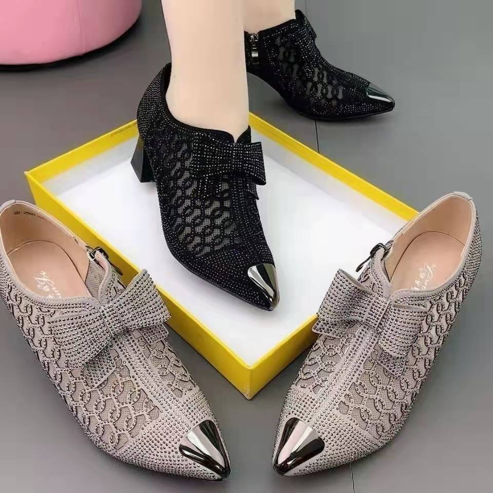 summer casual  Rhinestone hollow chunky heel shoes and new belt buckle solid color plus size women's sandals