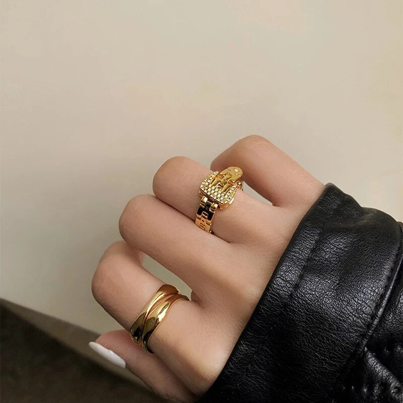 Adjustable Buckle Crystal Rings