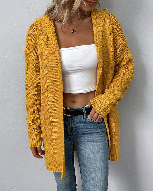 Hooded cardigan with twist sweater