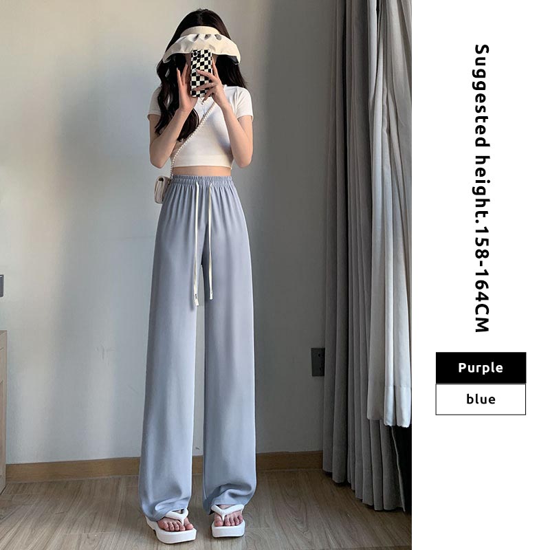 Women Summer Ice Silk Wide Leg Pants