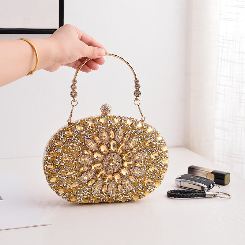 Women Dinner Bag Fashion New Sunflower Inlaid Diamond Banquet Hand Bag Dress Evening Bag