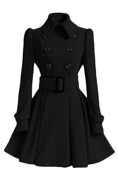 Fold Over Collar Ruffled Hem Belt Coat