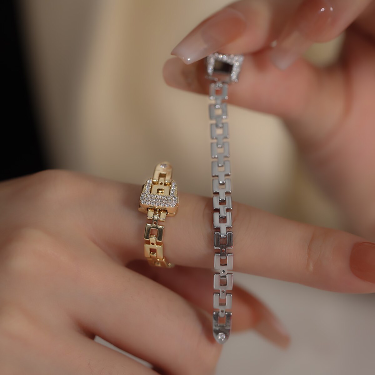 Adjustable Buckle Crystal Rings