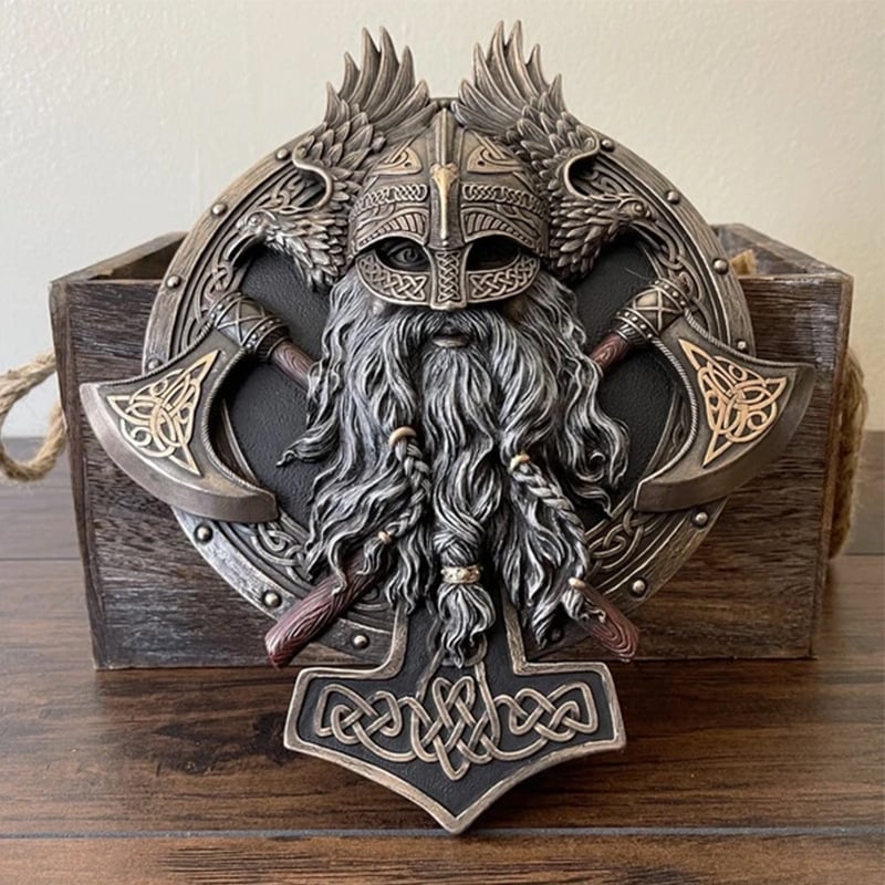 Retro Viking Berserker Double Axe Wall Decorative Plaque Resin Ornaments Wall Decor Plaque