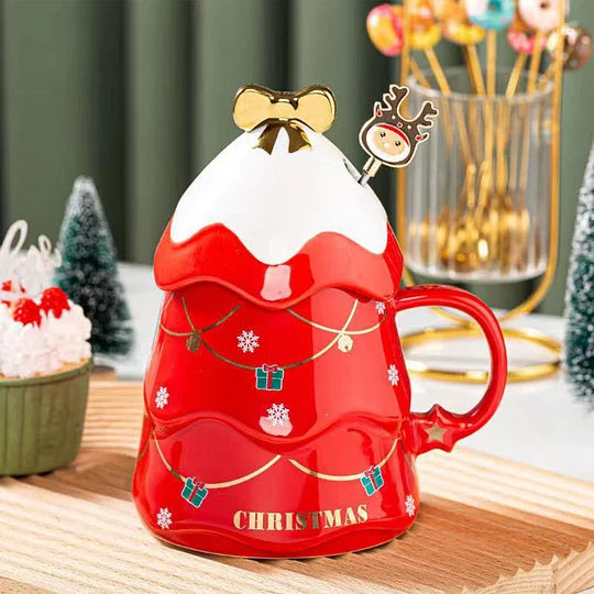 Christmas Tree Mug With Lid Spoon