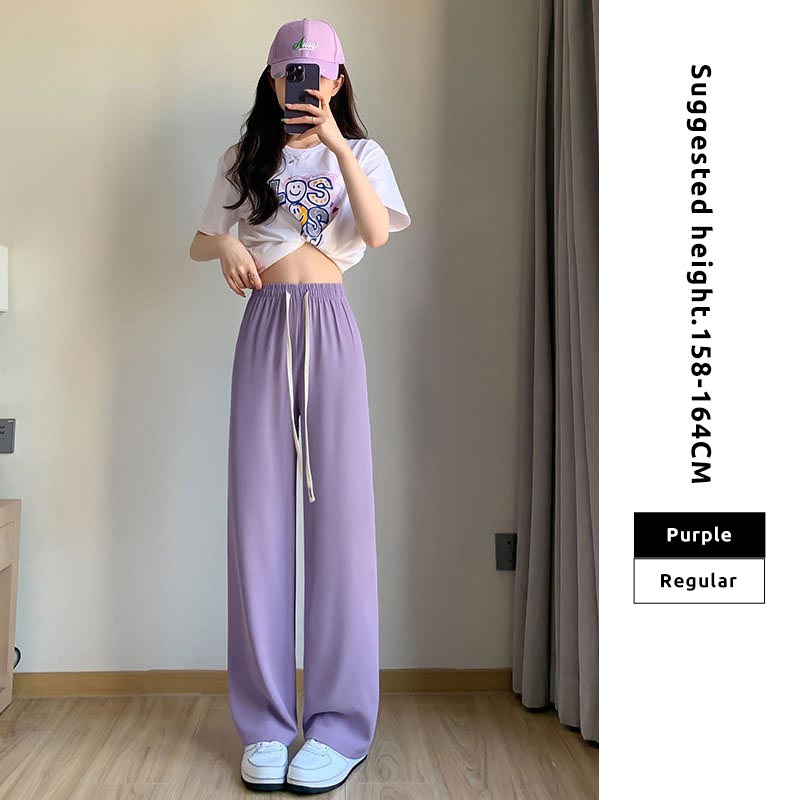 Women Summer Ice Silk Wide Leg Pants