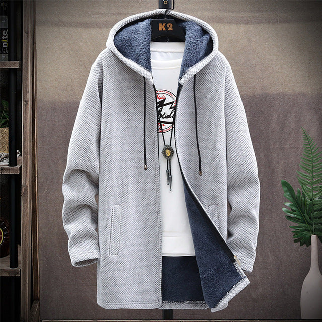 Men Casual Sweaters Jacket Slim Long Thick Warm Hooded Sweater Coat