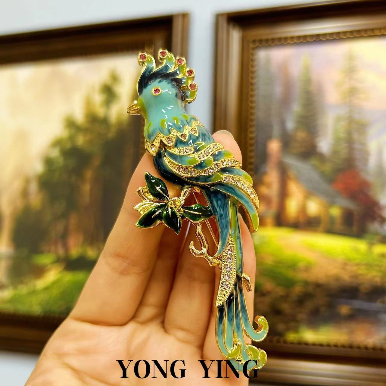 Gold-plated enamel parrot brooch