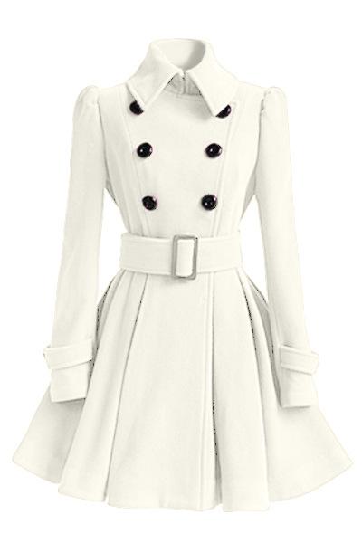 Fold Over Collar Ruffled Hem Belt Coat