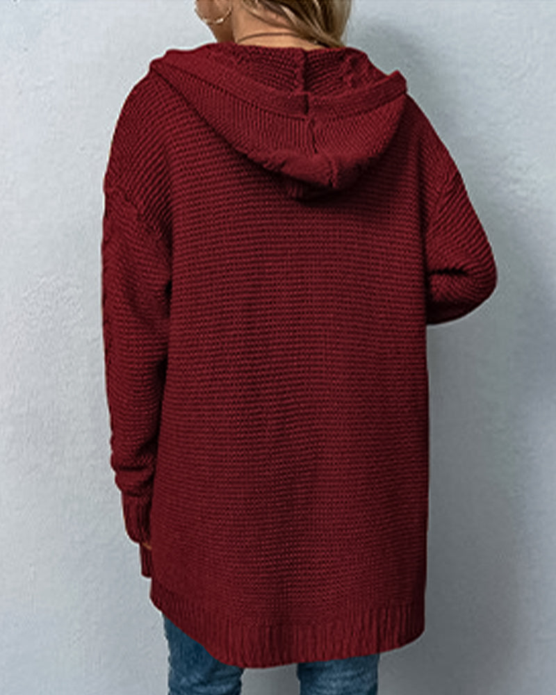 Hooded cardigan with twist sweater