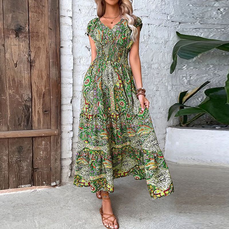 Waisted floral print full skirt dress