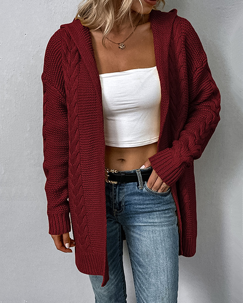 Hooded cardigan with twist sweater