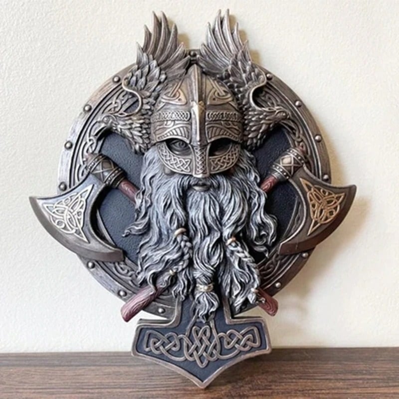 Retro Viking Berserker Double Axe Wall Decorative Plaque Resin Ornaments Wall Decor Plaque