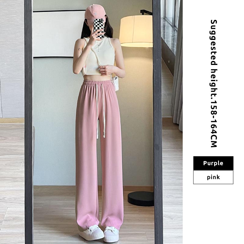 Women Summer Ice Silk Wide Leg Pants