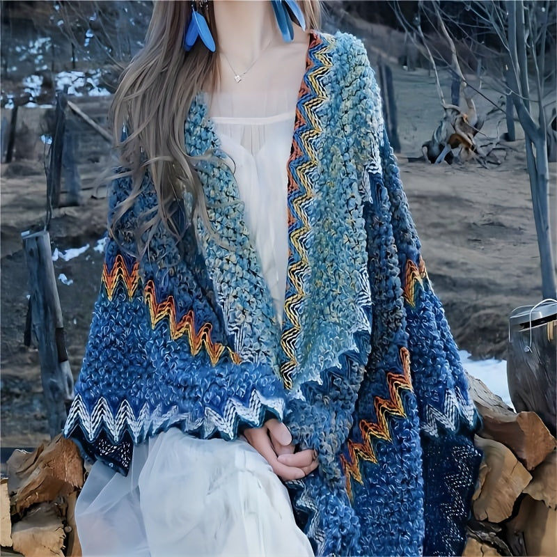 Bohemian braided shawl retro traditional striped fringed cardigan fashionable travel windproof