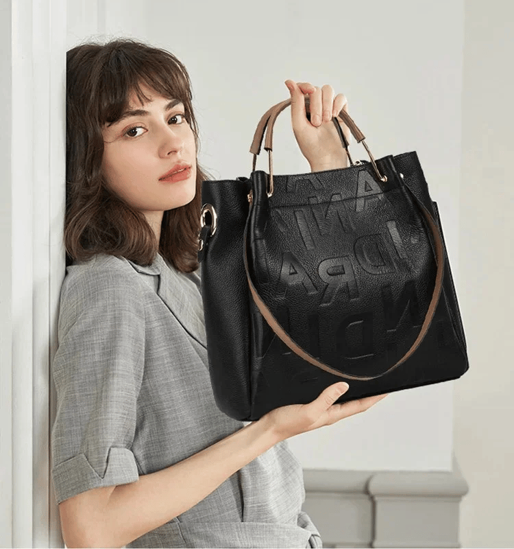 New arrival large capacity soft leather embossed shoulder bag