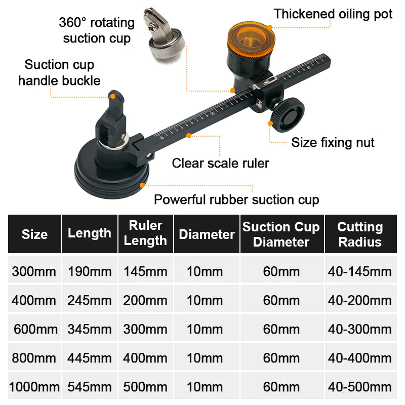 Glass Compass Gauge Cutter Circle Diameter Compasses Cutting Glass Tools Industrial Grade Home Use