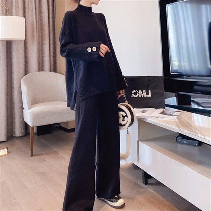 Casual Sweater Wide Leg Pants Two Pieces Set